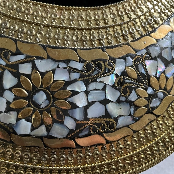 Metal Embellished Bag with mother of pearl. - Picture 3 of 5